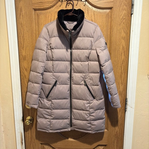 Andrew Marc Jackets & Blazers - Andrew Marc Womens Stretch Puffer Coat Black Faux Fur Trimmed Collar Medium